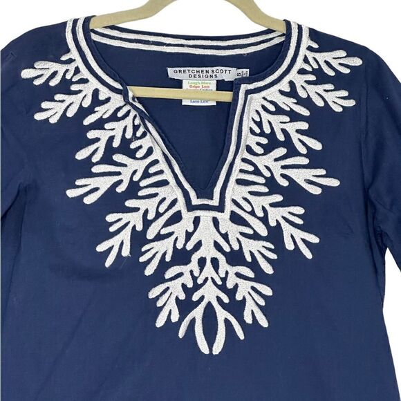 Gretchen Scott Reef Embroidered Tunic in Blue| Size S - Picture 3 of 6